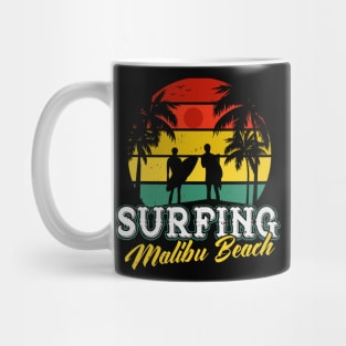 Surfing Malibu Beach Vacation Retro Surfer Mug